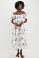 Black & White Floral Smocked Helena Maxi Dress